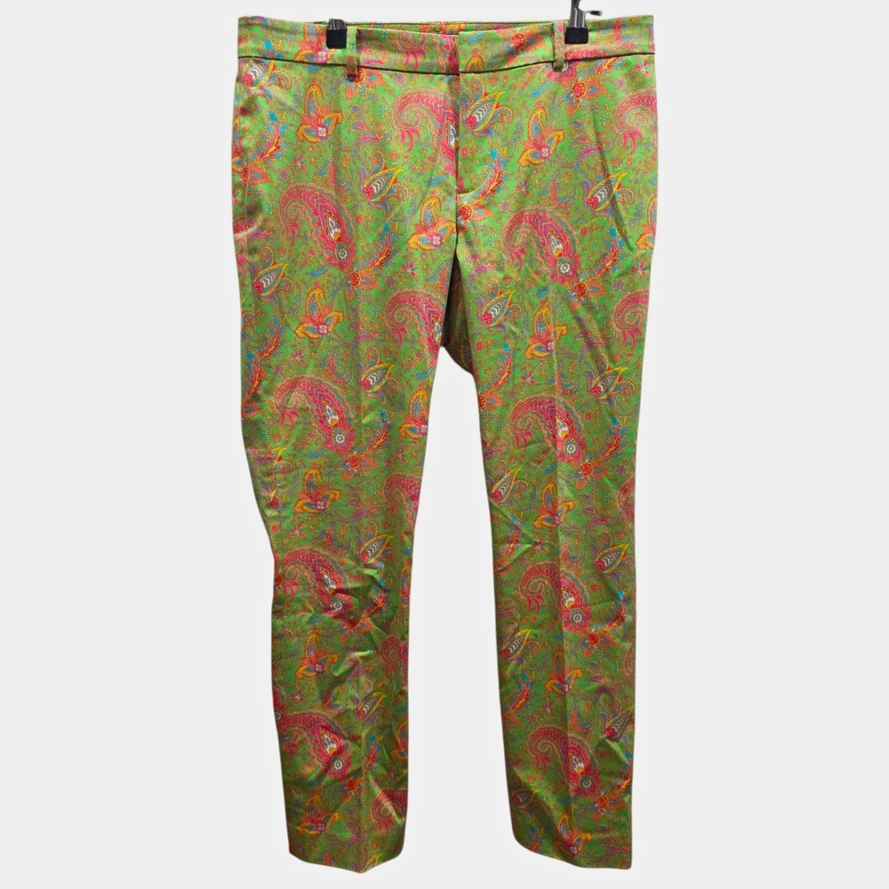 Lauren Ralph Lauren Womens 10 Green Paisley Floral Straight Leg Stretch Trousers